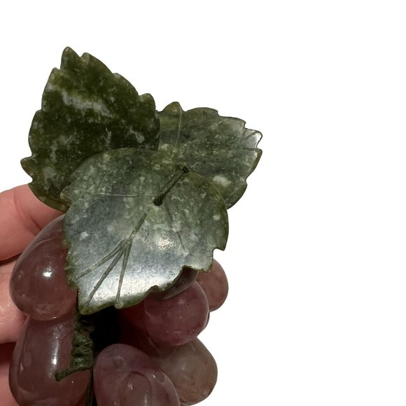 Vintage Rose Quartz Grapes with Jade Leaves - Picture 2 of 4